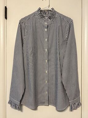 J. Crew Women's L/S Blue Striped Ruffle Button-Up Shirt Top Blouse XL NWT 2026
